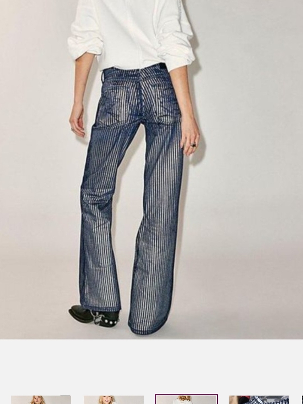 We The Free West Coast Relaxed Navy, Silver stripe Wide-Leg Jeans